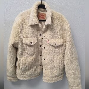 Levi's Sherpa Snap Up Cream Jacket Size Medium‎